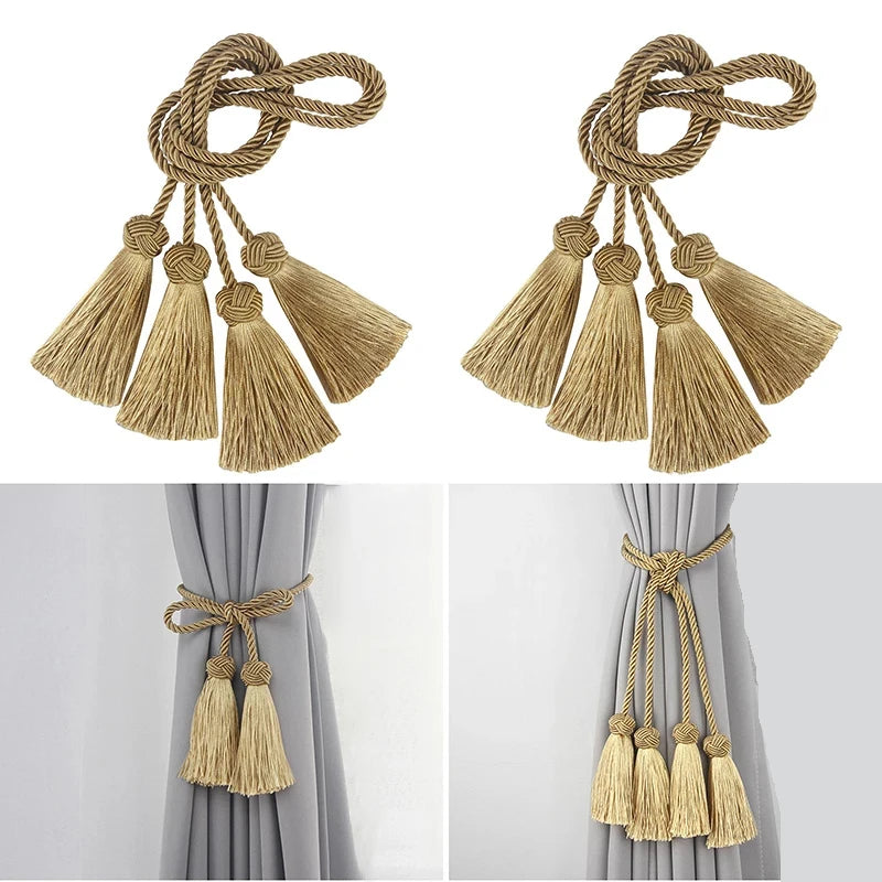 1Pair Tassel Curtain Tieback Room Accessories Curtain Buckle Holder Rope Handmade Weave Tassel Fringe Bandage Home Decoration