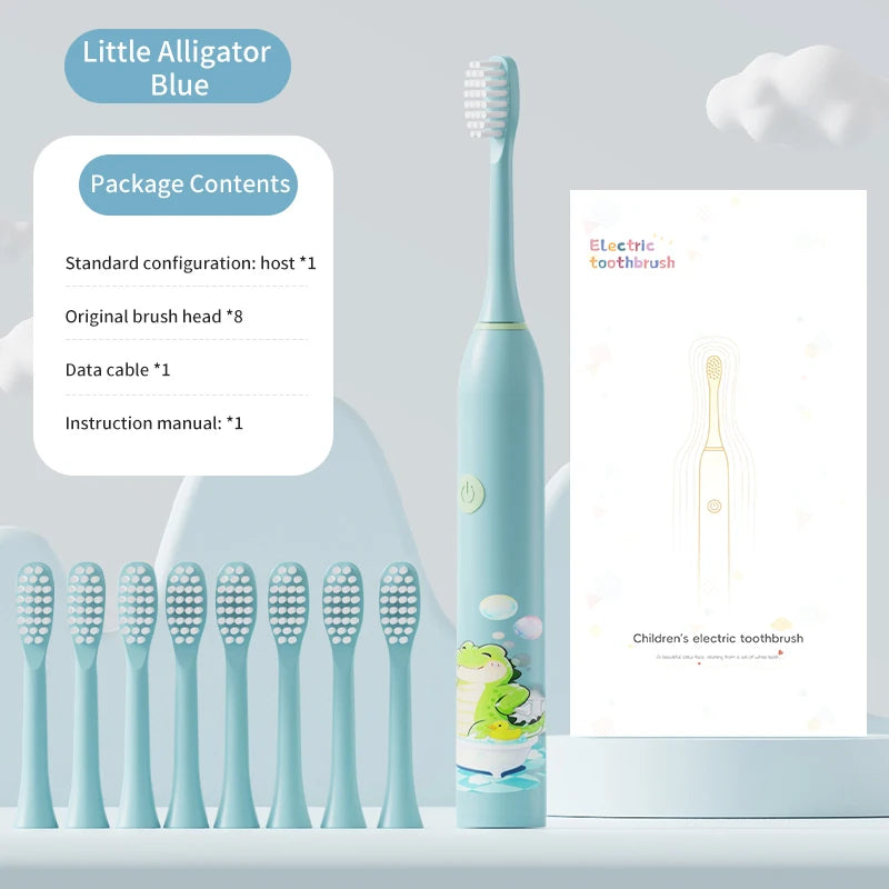 Kid's Electric Toothbrush With Replacement Heads Color Cartoon Soft Hair Cleaning Children Brush Rechargeable Sonic Toothbrush