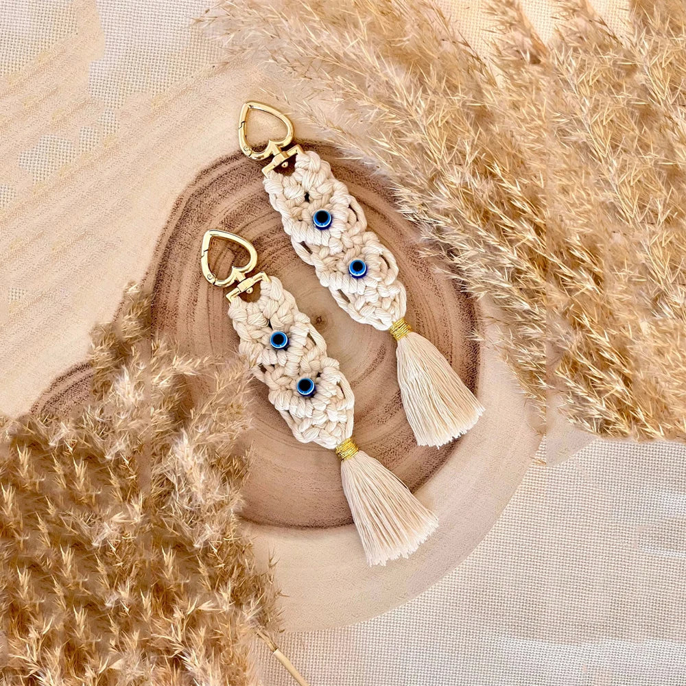 Macrame Tassel  Blue Turkish Evil Eye Key Chain  Lucky Eye Keychain for Women Men Jewelry Pendant Bag Accessories Handmade Gift