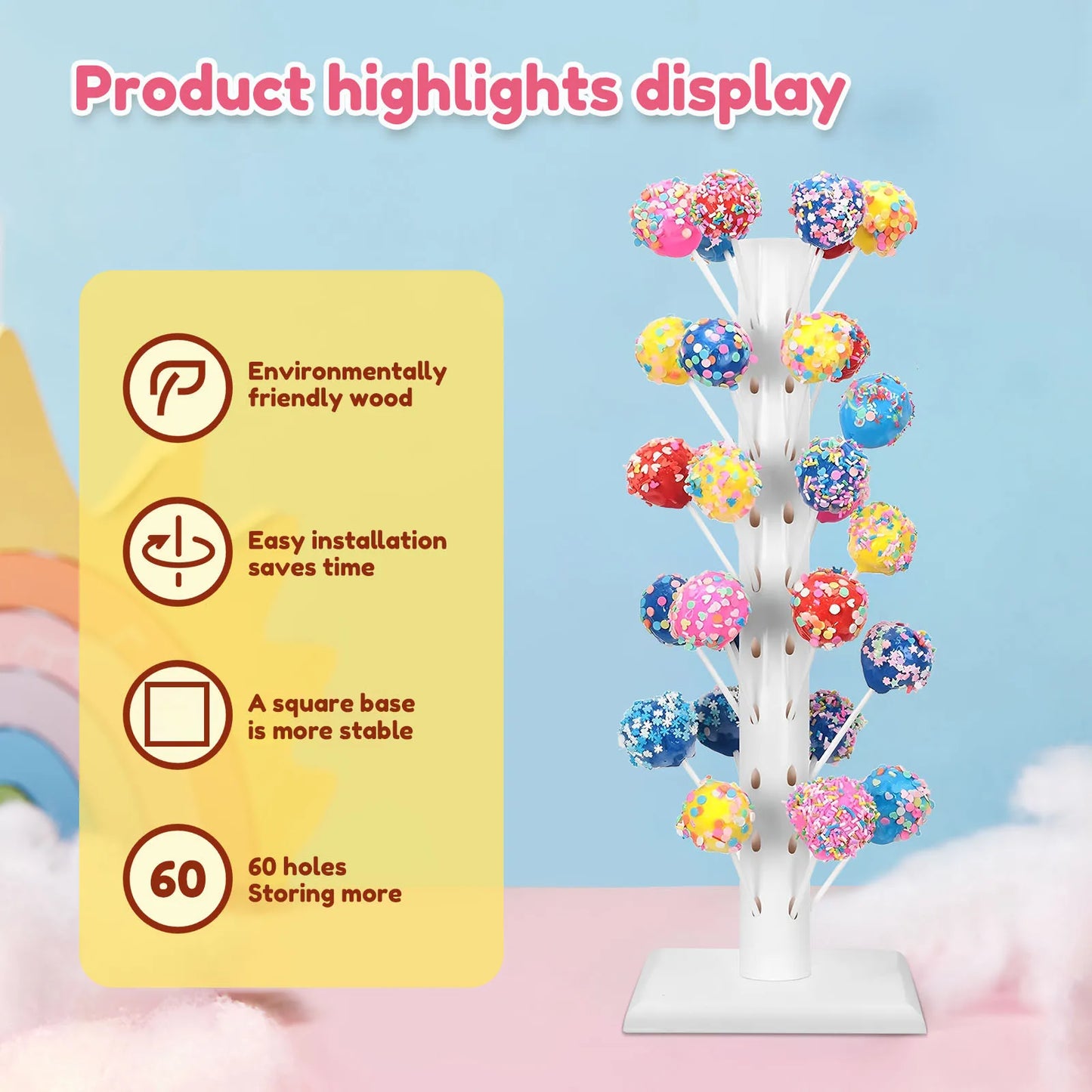Cake Lollipop Holder Display Stand Clear Durable Candy Holder for Wedding Baptism Party Birthday Decorative Cake Dessert Stand