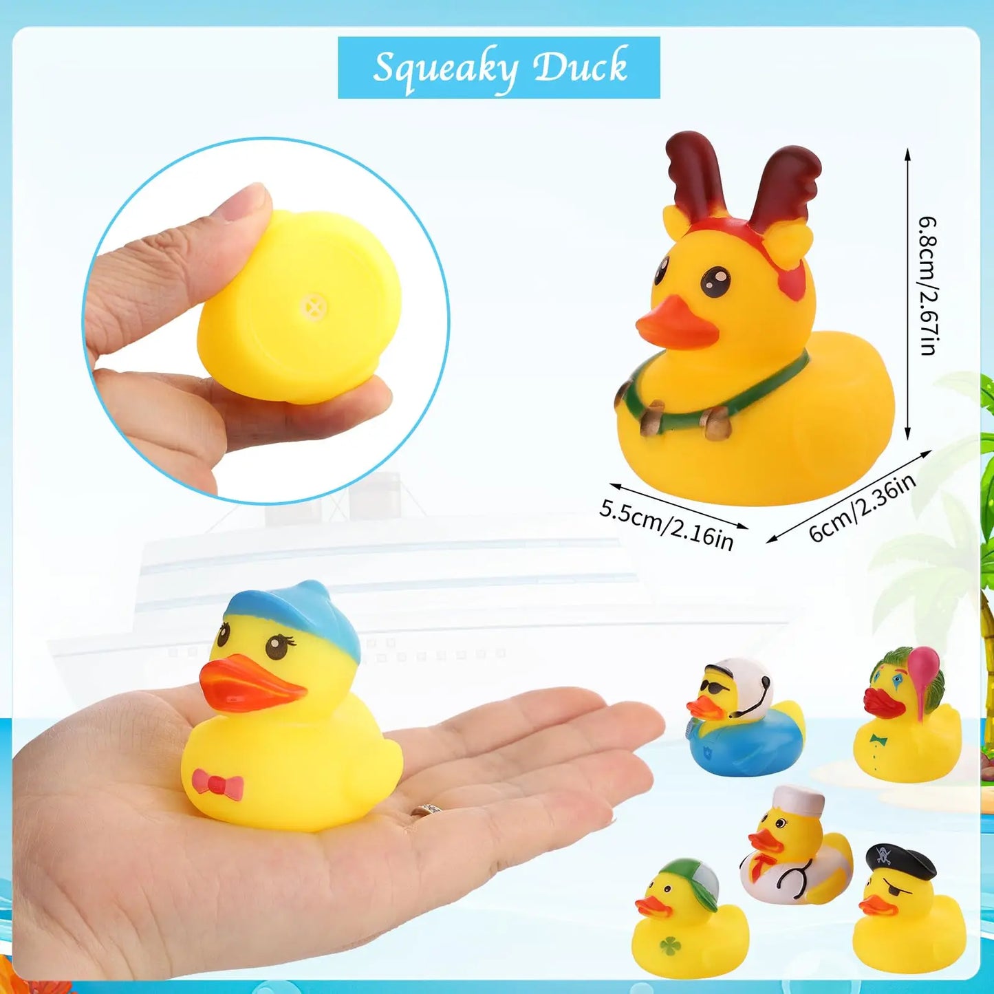 Tejesa Summer Rubber Ducks , Assorted Small Rubber Duck in Bulk Mini Rubbers Duckies for Baby Bath & Pool Toys, Cruising Duck