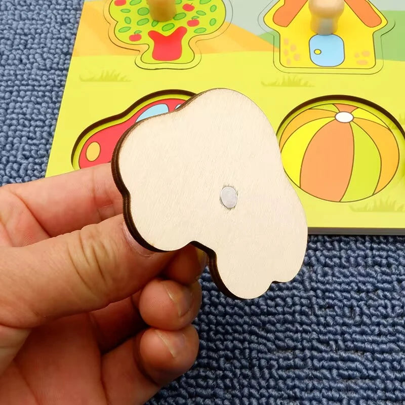 Hemasa Kids Montessori 3D Wooden Puzzle Hands Grab Child Puzzle Educational Learning Toys Baby Games Puzzles For Kids 1 2 3 Years Old