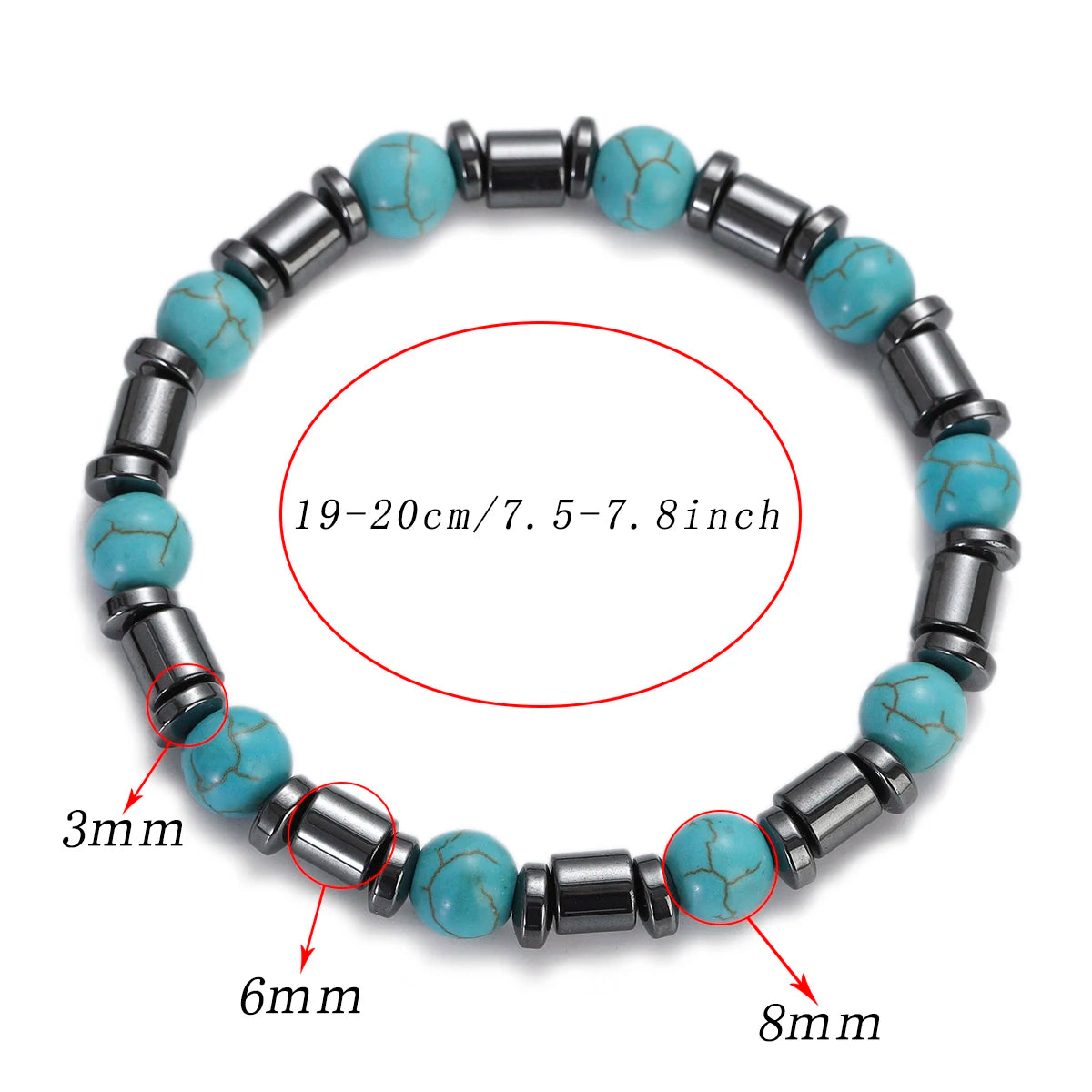 2023 New Fashion Natural Stone Beads Bracelet 8MM Black Hematite Turquoises Beaded Stretch Bracelets Bangles Women Men Gift