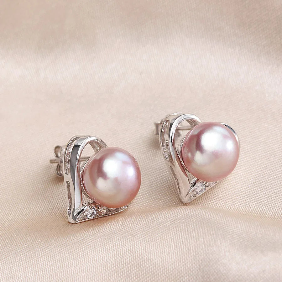 YWYC 925 Sterling Silver Lover Zircon Pearl Earrings 9-10mm Natural Freshwater Pearl for Women Wedding Party Jewelry Gift