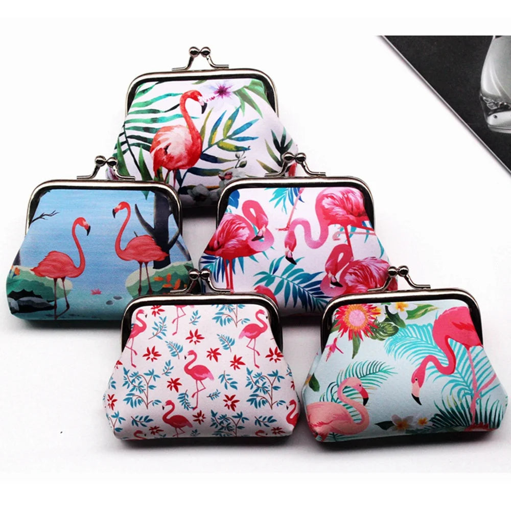 Cartoon Flamingo Printed Coin Purse Women Mini Pu Leather Wallet Kids Clutch Money Bag Female Pouch Hasp Change Purse Gift
