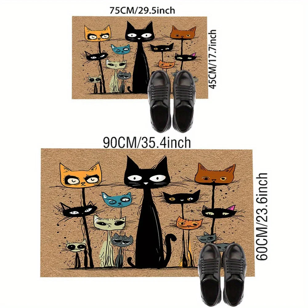 Tejesa  Cartoon Carpet Cat Family Doormat Brown Stain-Resistant Welcome Mat Rug For Bedroom Carpet For Live Room Home Decor