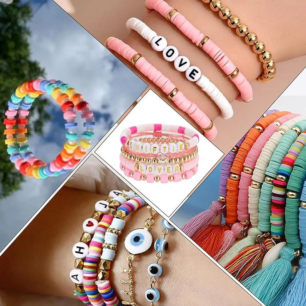 WG 5Pcs Fashion Inspired Bracelet Colorful Polymer Clay Letters Handmade Beaded Bracelet  Tour Eras Jewelry