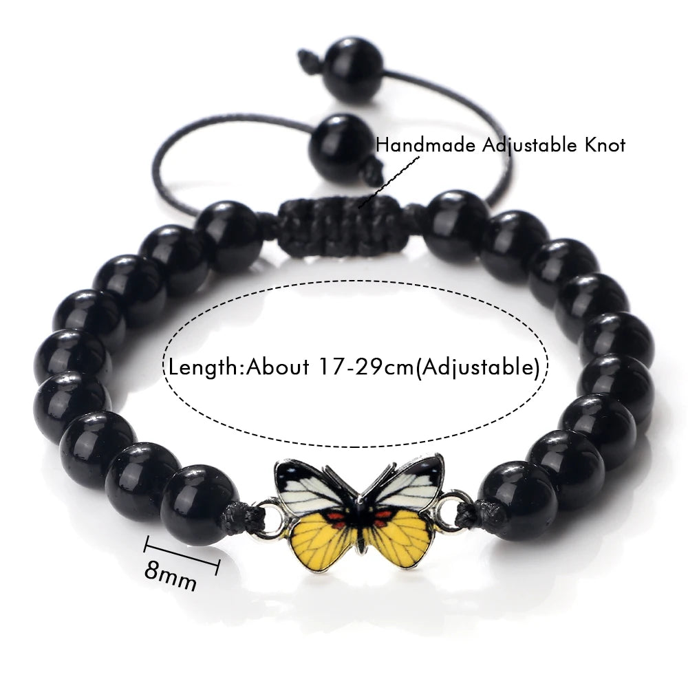 Charm Yellow Butterfly Bracelets Handamde Natural Stone Black Lava Agates Beads Yoga Bracelet Adjustable Bangles Couple Jewelry