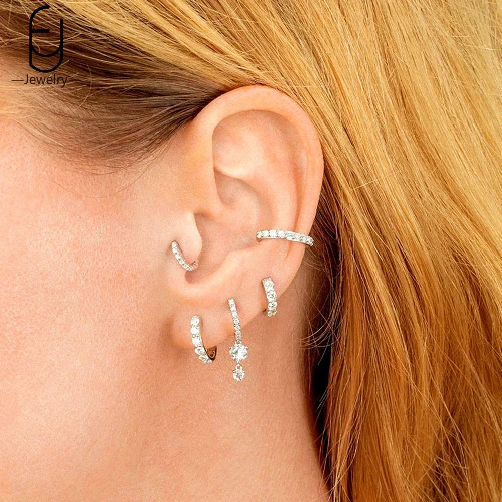 Hemasa 925 Sterling Silver Ear Buckles Fashion Hoop Earrings /White Crystal Luxury Women's Earrings Wedding Women's Jewelry Premium Gift