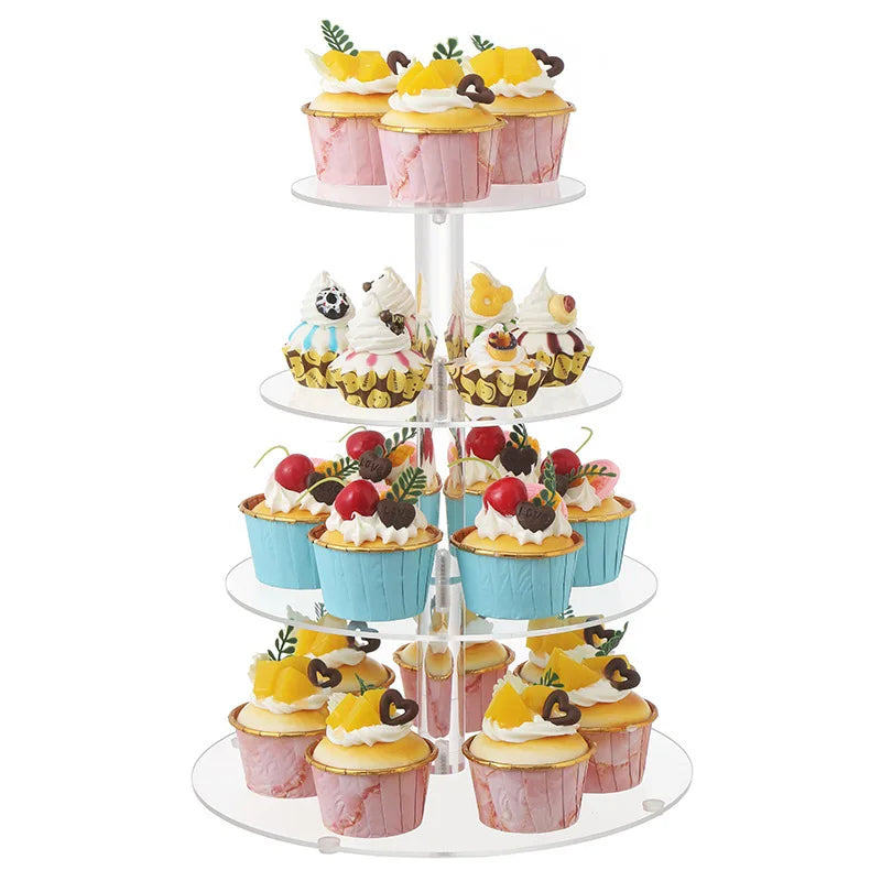 3/4/5 Tier Acrylic Round Cupcake Stand Clear Cup Cake Display Shelf Cupcake Holder Plate Birthday Party Decoration Stands