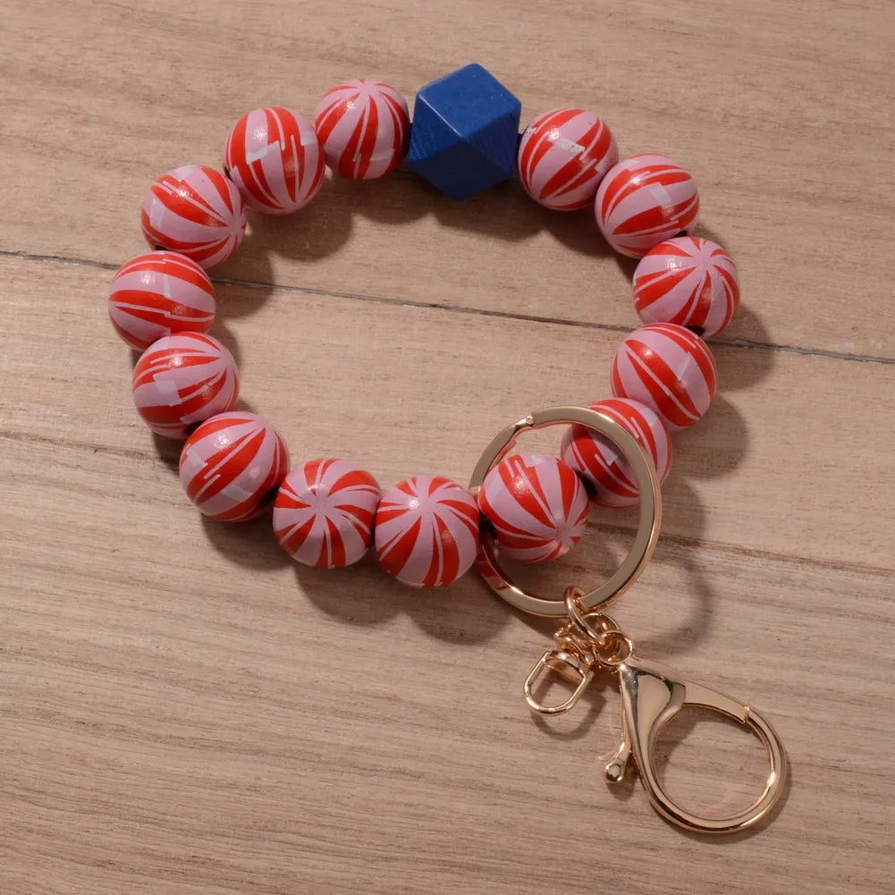 2024 New Fashion Ball Charm Bracelet Keychains for Women Girls Sports Bracelet Key Chain Wood Baseball Beads Wrist Keychain Gift