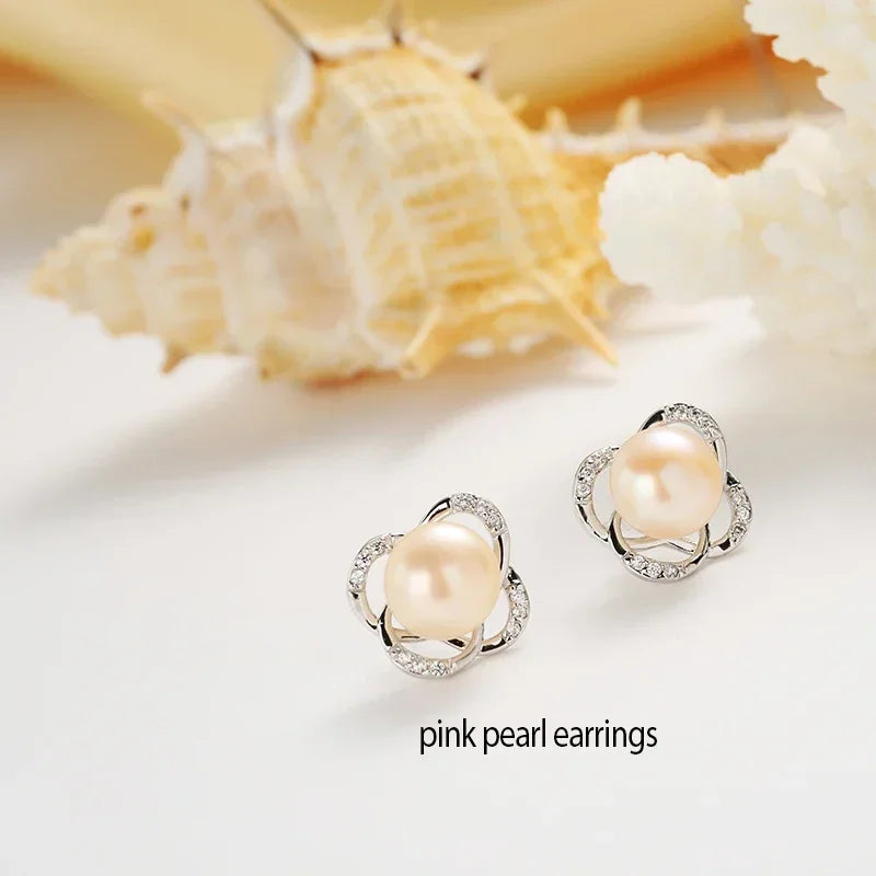 YWYC Natural 9-10mm Freshwater Pearl Stud Earrings for Wedding Zircon Cross 925 Sterling Silver Earrings for Girl Friend Gift