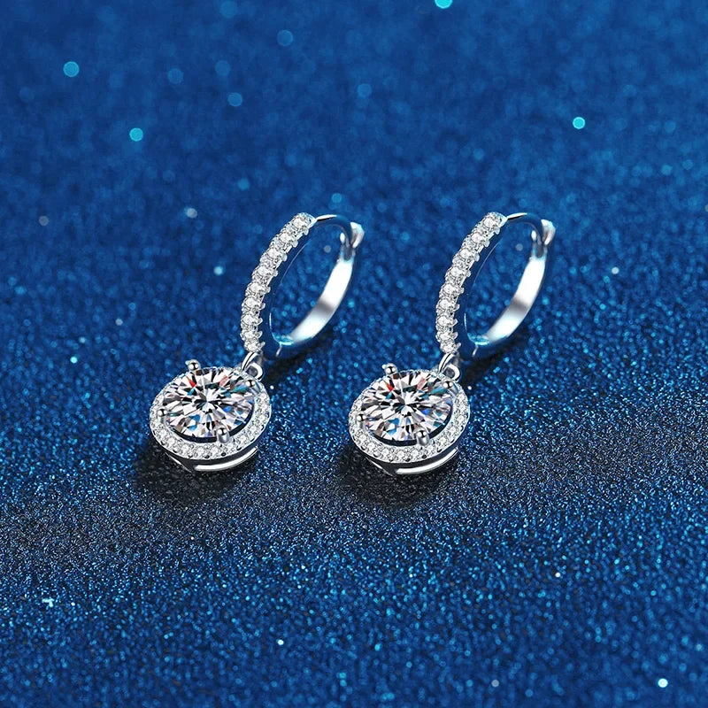 Hemasa 925 Sterling Silver 1Carat Moissanite Round Earrings Engagement Wedding Rings For Girls/Women