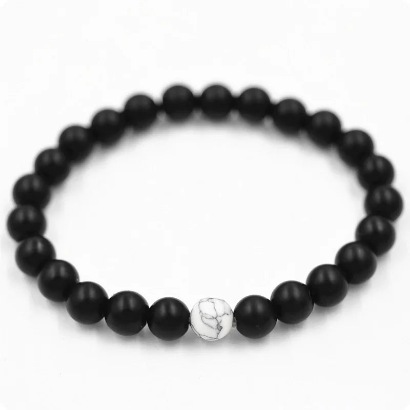 Black Matte White Line Turquoise Pink Pine Couple Set Bracelet Hot Selling Natural Stone Jewelry Beaded Bracelet For  Lovers