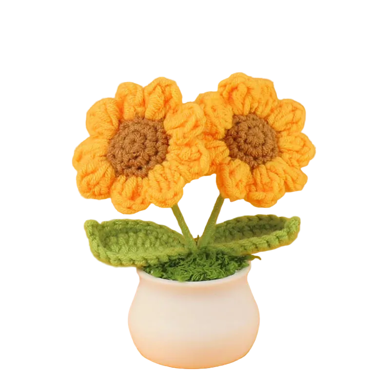 Hemasa Cute Daisy Crochet Flowers Potted Woven Flower Creative Artificial Flowers Car Office Table Decor Handwoven Plant Flor Tejida