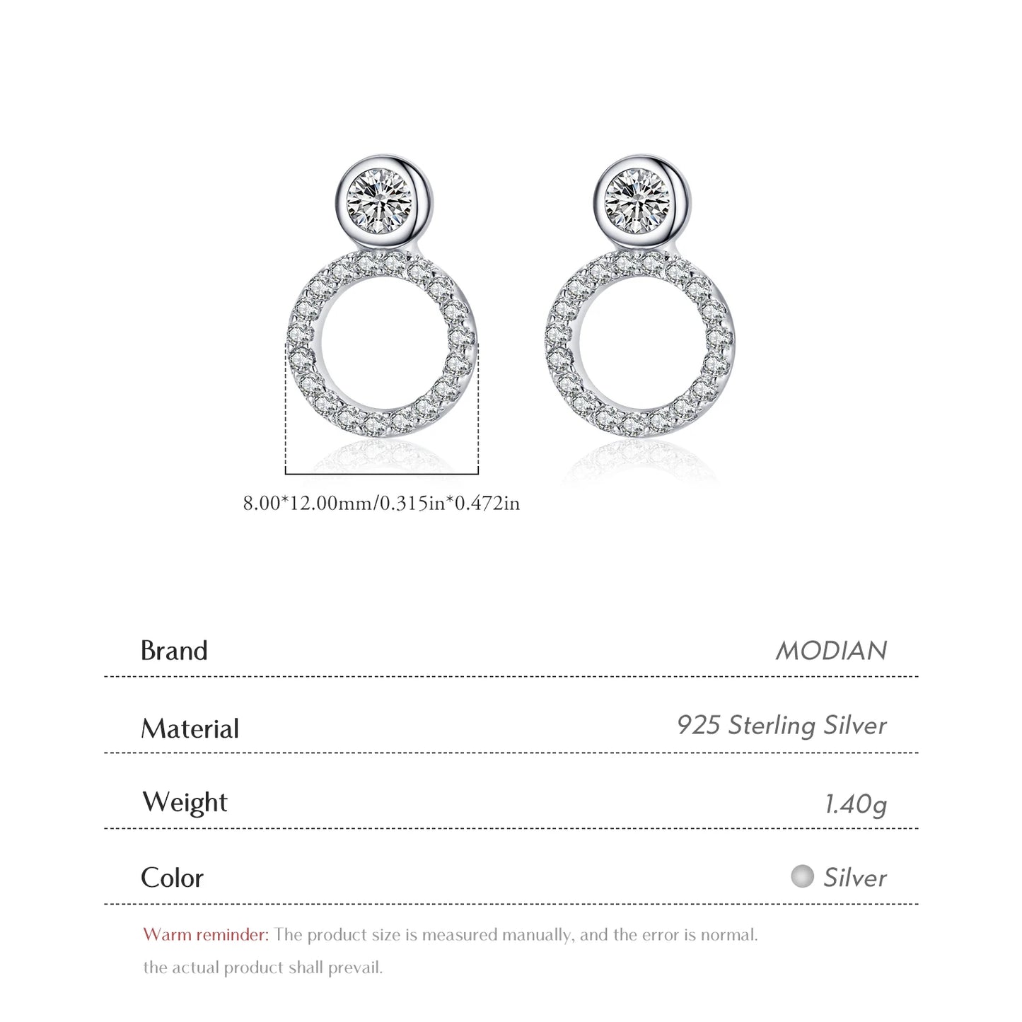 Modian 100% Real 925 Sterling Silver Classic Geometric Round Stud Earrings for Women Luxury Clear CZ Fine Female Wedding Jewelry