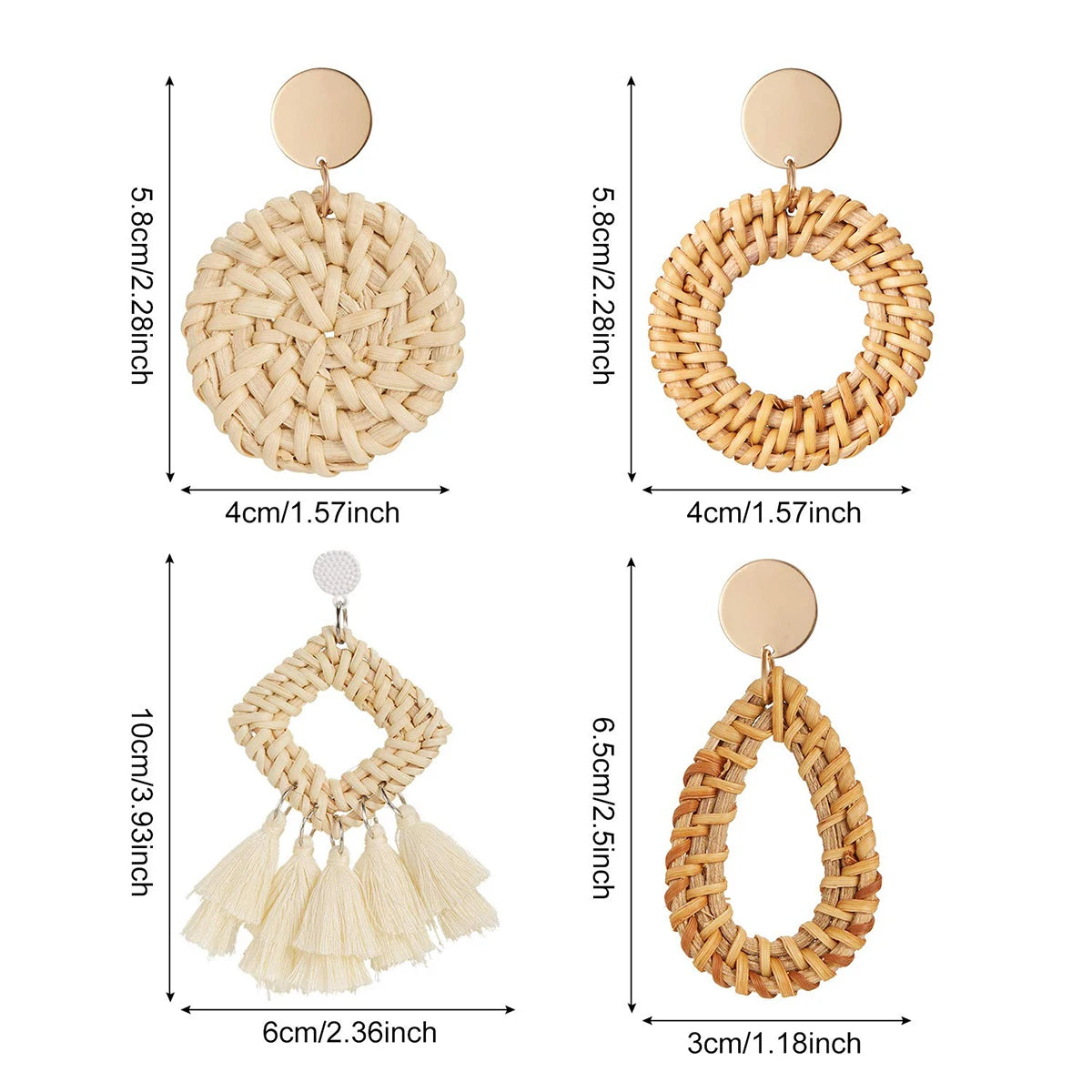 Boho Rattan Earrings Vintage Geometric Beach Holiday Jewellery Accessories Set Combo
