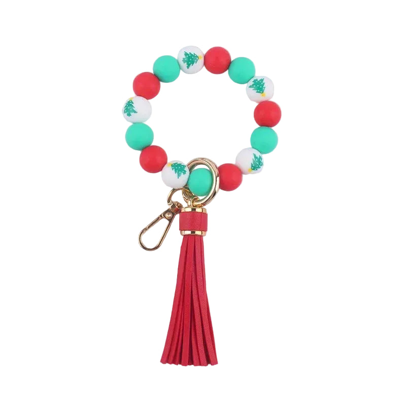 Hemasa Christmas Silicone Bead Bracelet Keychain Ladies Wallet Tassel PU Fringe Creative Beaded Wristband Fashionable Gift Item