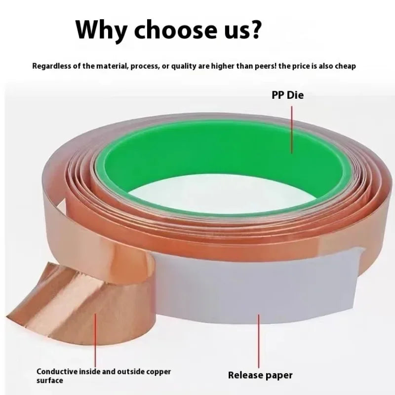 Copper Tape Double-sided Conductive Foil for Stained Glass Shielding Guitar EMI Crafts Adhesive Ladder Dispenser Glue Cell Tools