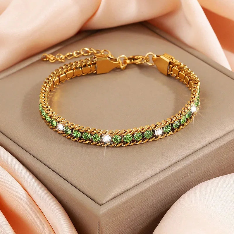 Tejesa  Gold Color Women's Cubic Zirconia Stainless Steel Bracelet Adjustable Link Chain Bracelet