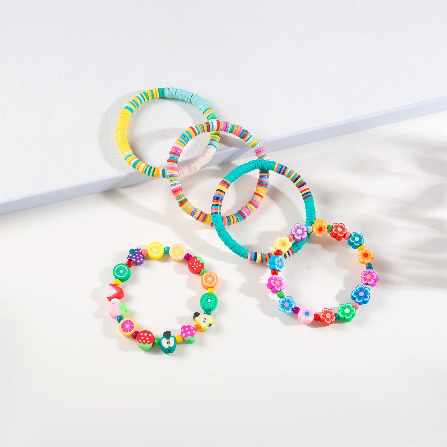 Hemasa Boho Beaded Stretch Bracelets Colorful Summer Fruit Flower Polymer Clay Preppy Stack Heishi Bracelets Friendship Party Jewelry