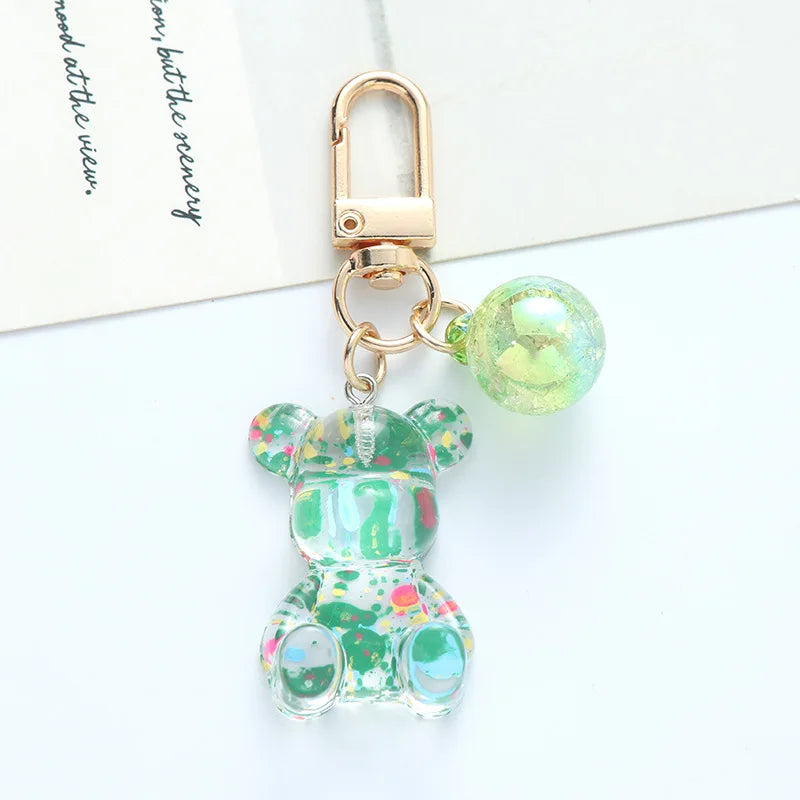 Cute Colorful Acrylic Bear Crystal Bead Keychain for Women Girls Fashion Sweet Key Chain Bag Car Key Pendant Jewelry Couple Gift