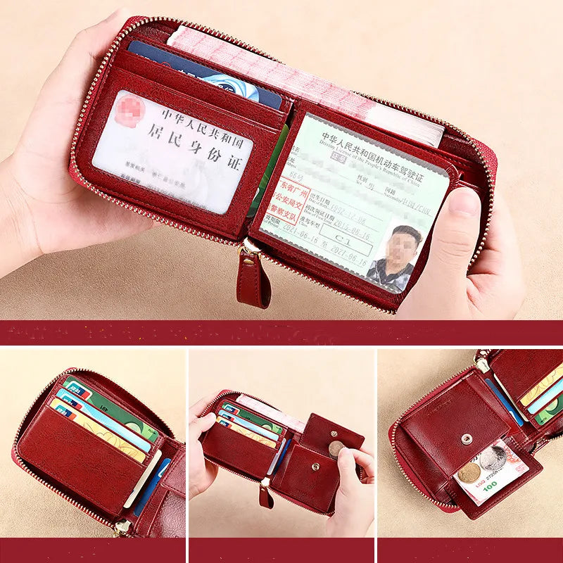 Hemasa Fashion Genuine Leather Women Wallet Short Zipper Credit Card Holder Driving License Card Wallet Brand Luxury Wallets for Women