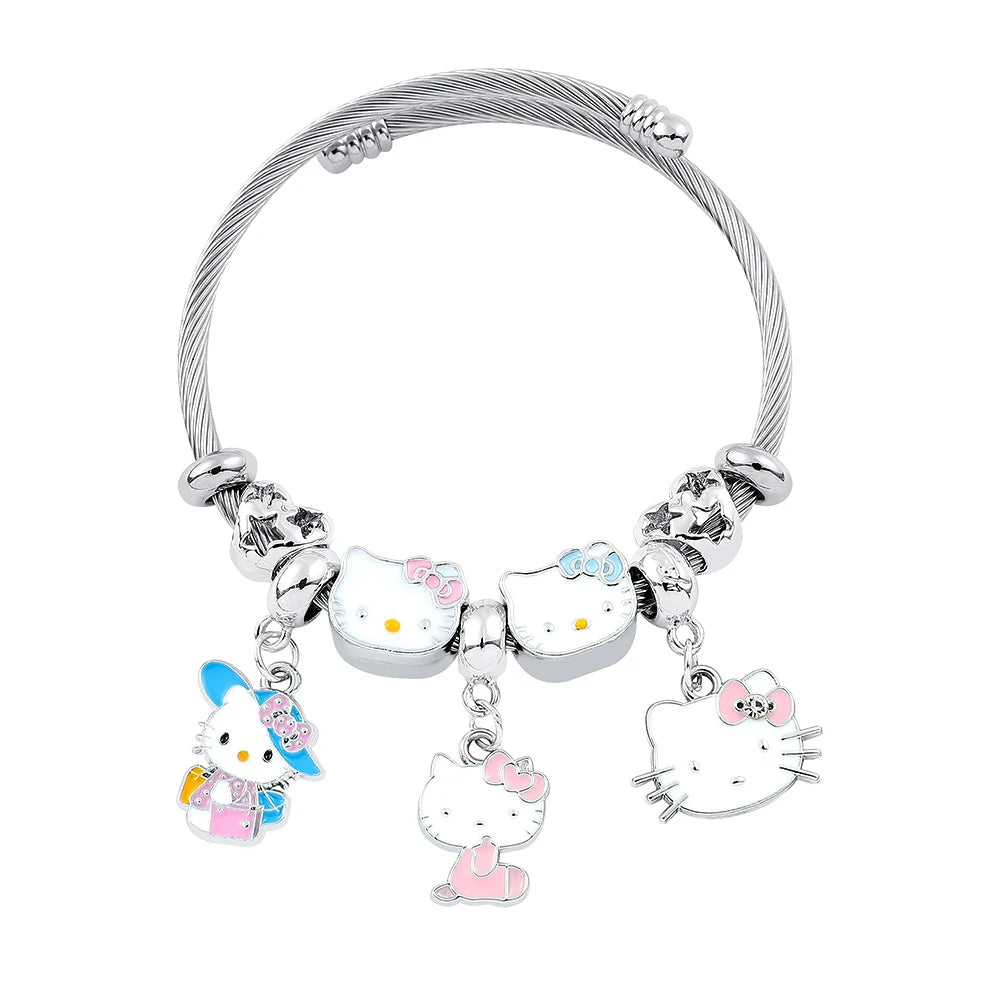 Sanrio Cartoon Charms Bracelets Kawaii Hello Kitty Beads Pendant Hand Chains Cute Bangle Jewelry Accessories Gifts for Girls