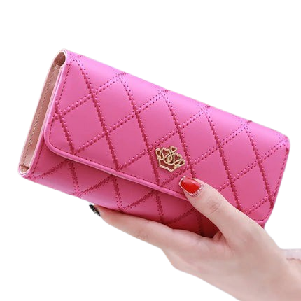 Hemasa Black Long Wallets for Women/ PU Leather Diamond Pattern Purse Card Holder Crown Buckle