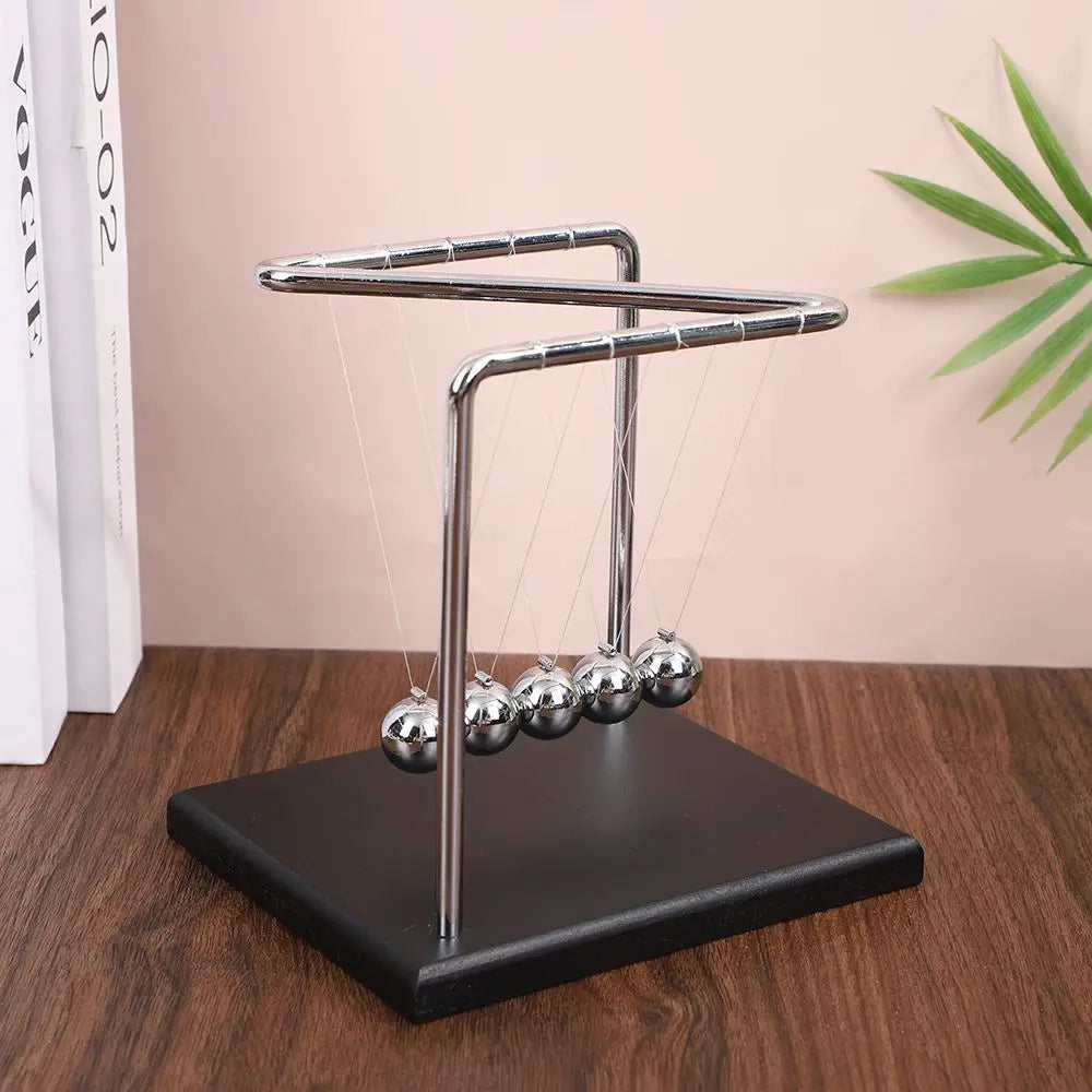 Wood Base Z-Shaped Newton's Cradle Balance Ball Physics Science Pendulum Premium Metal Office Desk Decor Kinetic Motion Toy