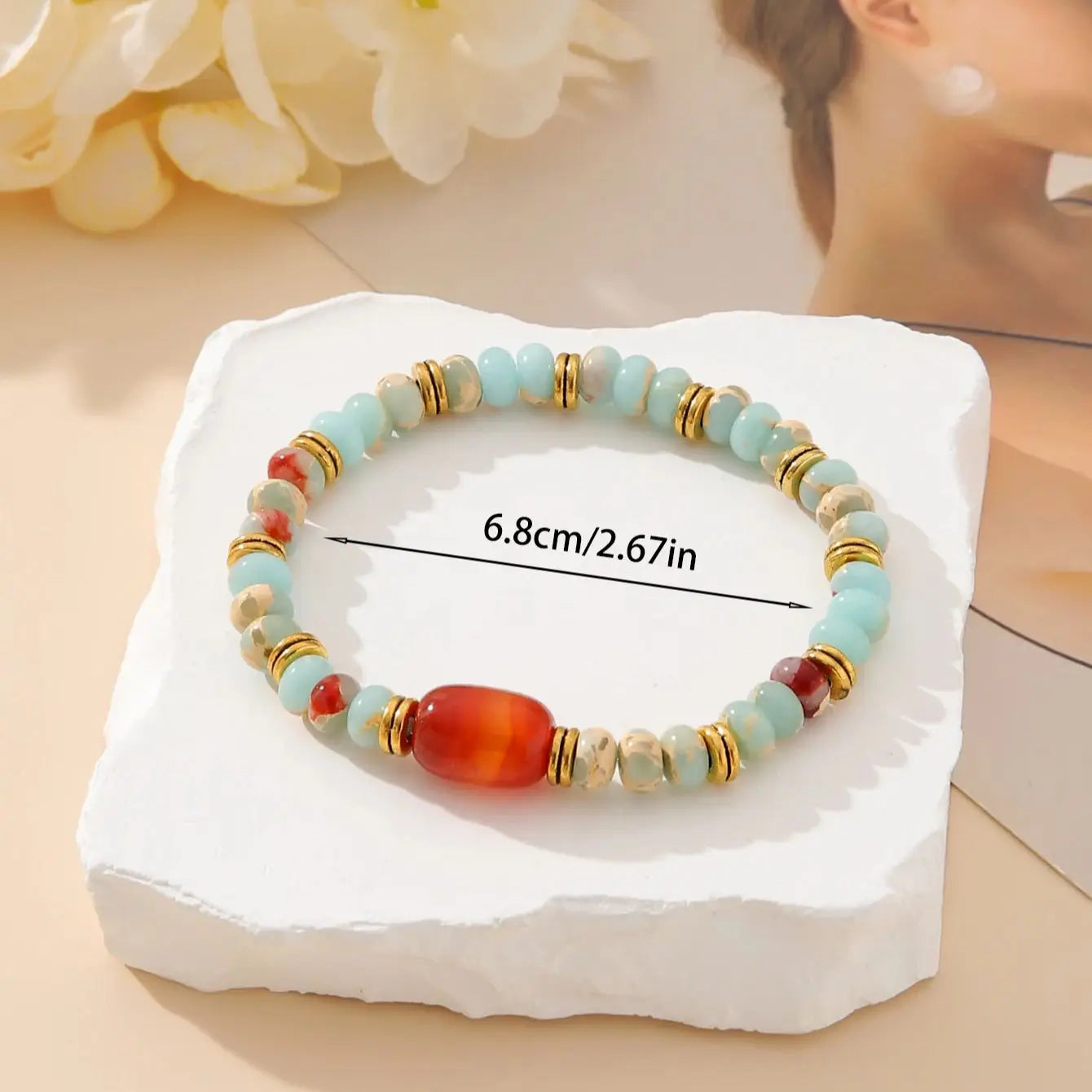 ZIRUISP Fashion Colorful Bracelet for Women Jewelry Natural Agate Shoushan Stone Beaded Bracelet for Women's Daily Wear