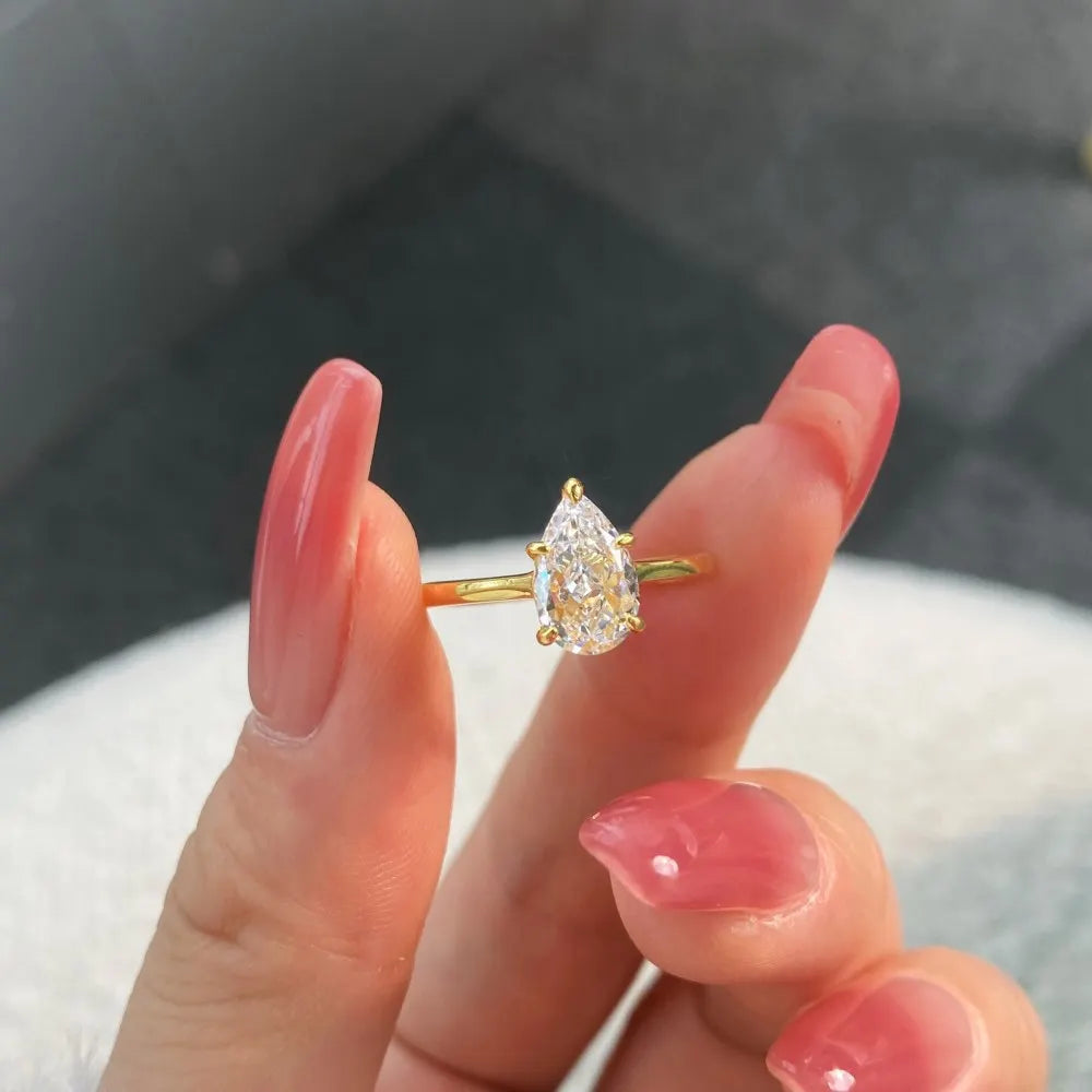 Hemasa 925 Sterling Silver Ring High-end Pear-shaped Zircon Exquisite Temperament Fashion Jewelry