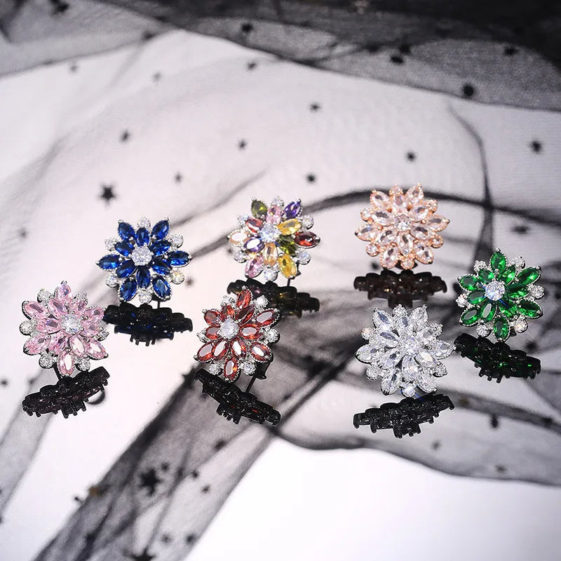 Tejesa 925 Sterling Silver Gorgeous Big Flower Stud Earring for Women Wedding Engage Dance Party Noble Brilliant Zircon Stone Earrings