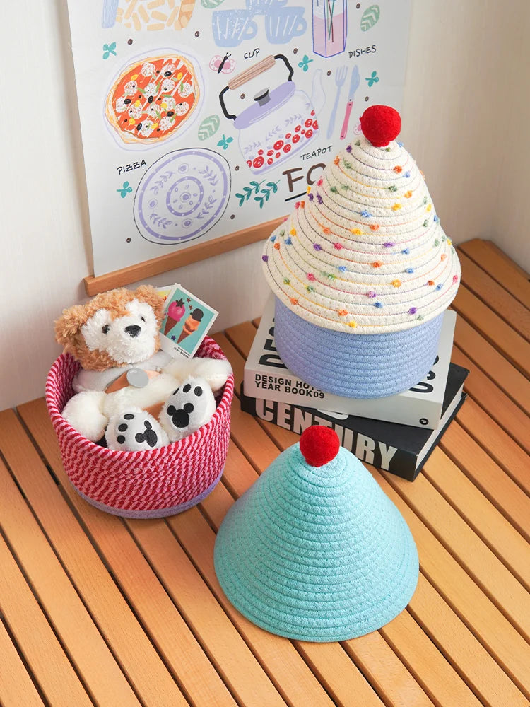 Tejesa Dopne Cotton Tead Woven Storage Basket Cute Living Room Sna Miscellaneous Goods Storage Box Bedroom Cosmetic Organizer...
