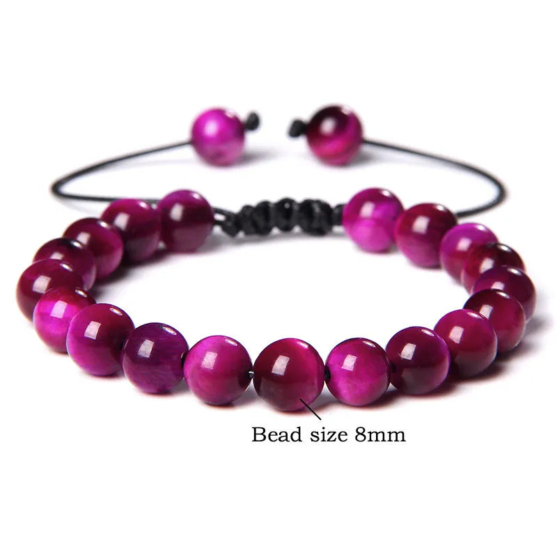 Hemasa Cool Royal Blue Tiger Eye Bracelets Natural Stone Tiger Eye Beaded Bracelets Pulsera Hombre Men Adjustable Woven Rope Bracelets