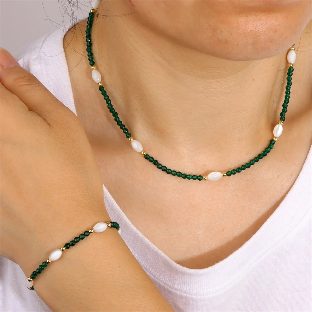 Fashion Natural Freshwater Pearl Necklace 3mm lapis lazuli Amethysts Quartzs Crystal Choker Bracelets Set Jewelry Women Gift