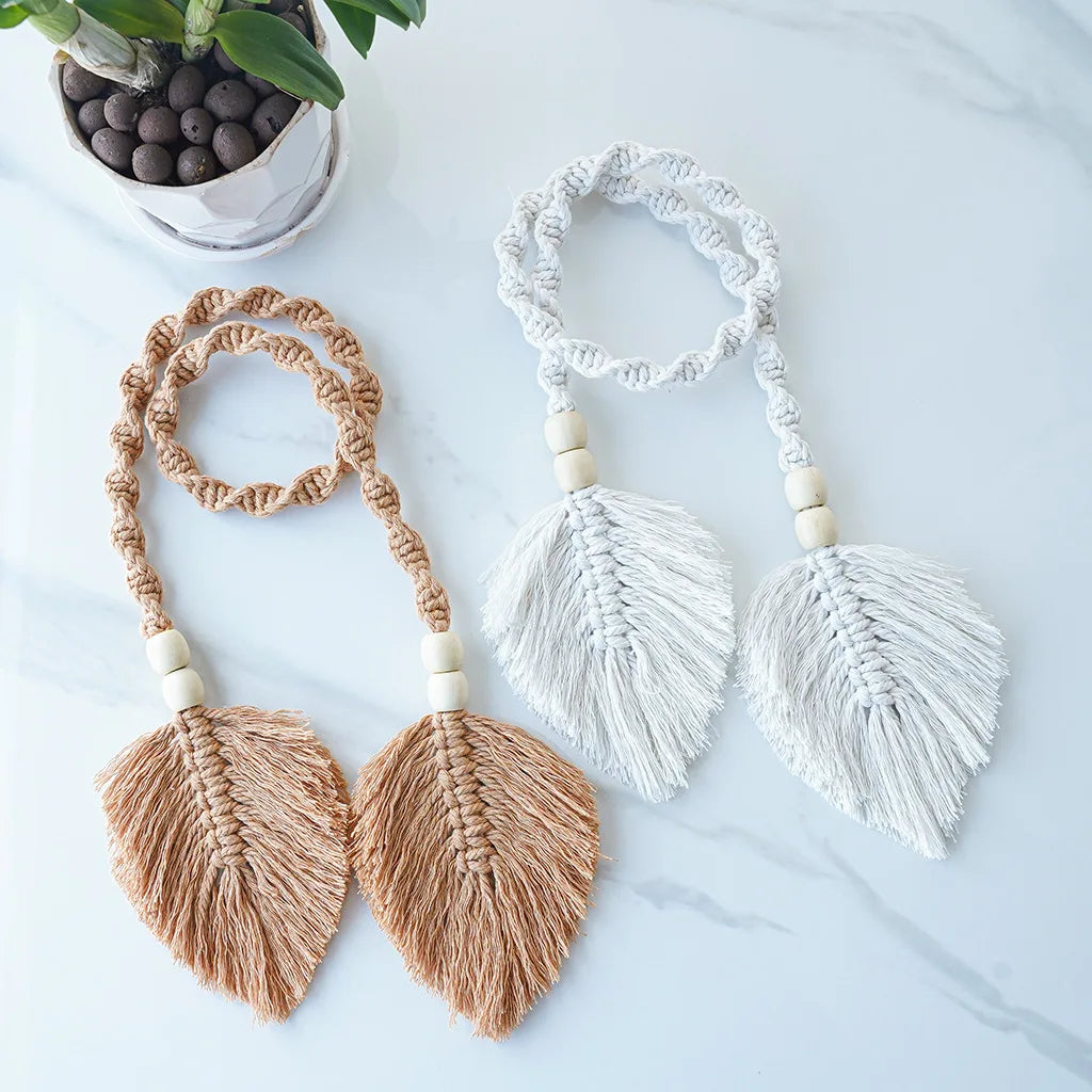 Hemasa Macrame Leaf Curtain Tieback Hanging Tapestry Curtain Decoration Curtain tie Boho Home Decoration for Living Room Home Decor