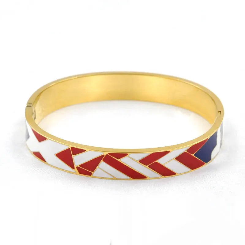 Hemasa  Stainless Steel Open Bangle For Women /Gold Geometric Colorful Enamel Painted Bracelet