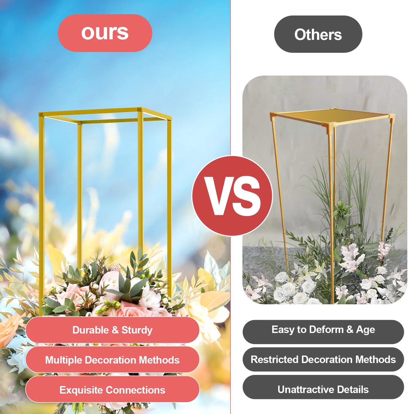 10Pcs Wedding Flower Stand Set 60cm H Gold Metal Column Rack Wedding Party Prop Decor Balloon Display Holder Flower Vase Pillar