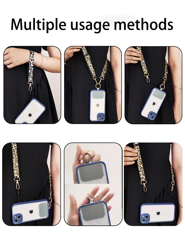 Tejesa Leopard Print Crossbody Cell Phone Lanyard Strap Neck Cord Mobile phone Lanyards Chain With Universal Gasket for All Phone Case