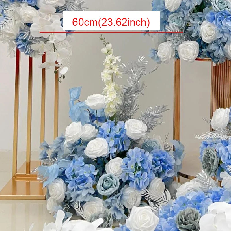White Blue Rose Flower Row Decor Wedding Backdrop Arch Frame Banquet Aisle Floral Ball Birthday Party Event Props Window Display