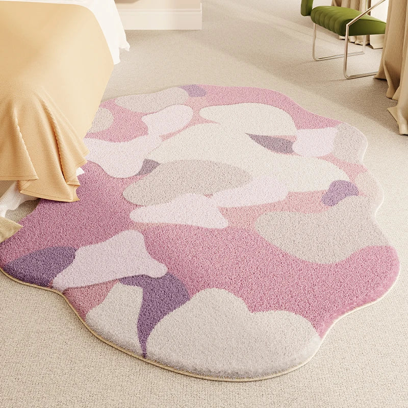 Irregular Shape Living Room Decoration Carpet Pink Pattern Rugs for Bedroom Thicken Plush Bedside Rug Home Fluffy Soft Floor Mat