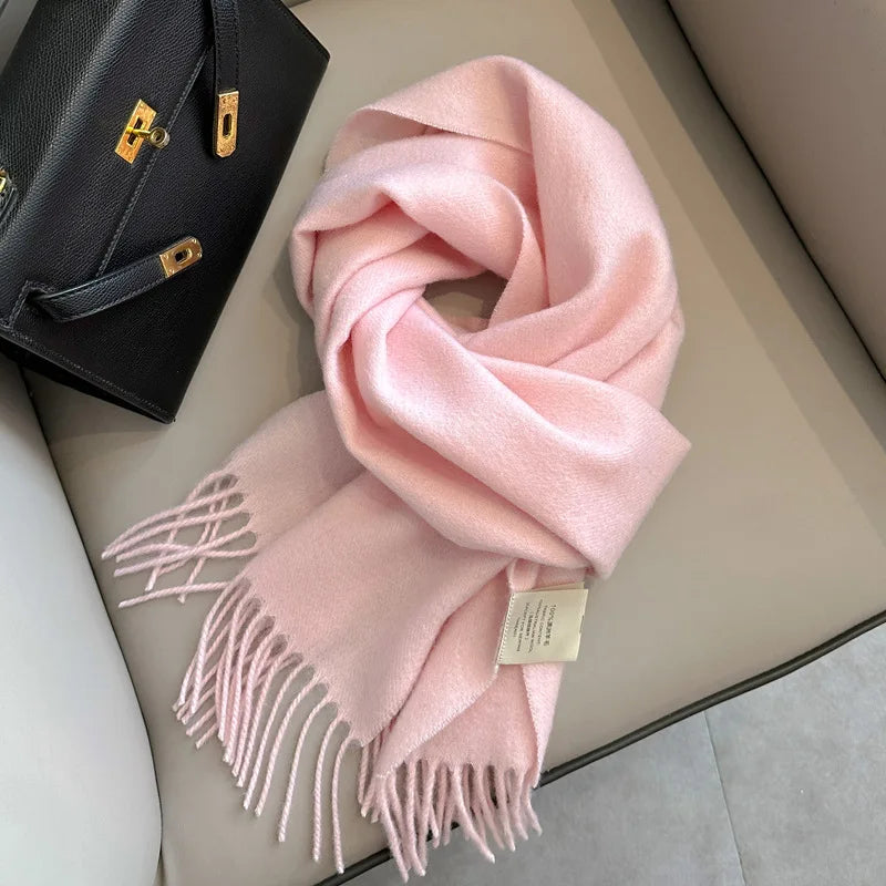 China Red Pure Wool Scarf Women's Autumn and Winter Warm Mother Scarf Light Luxury High-end Fringed Shawl