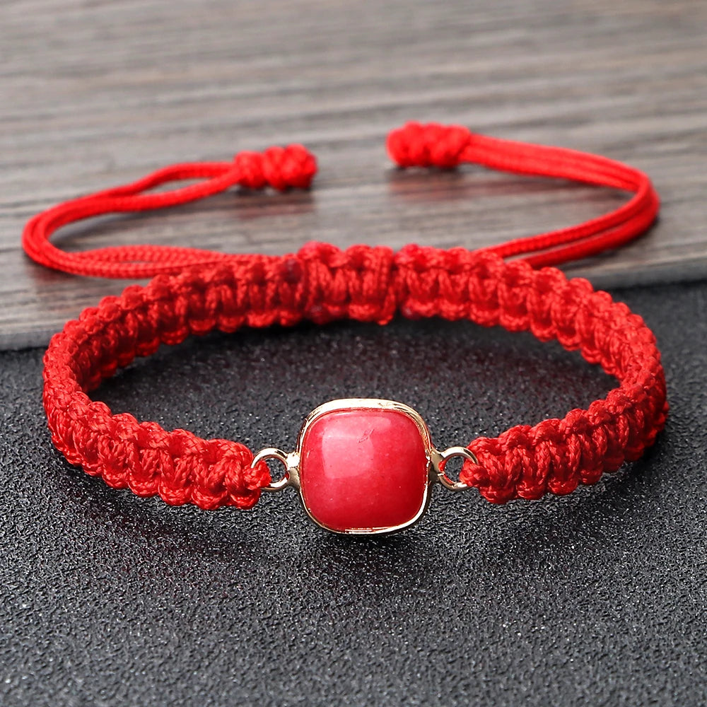 Lucky Red String Bracelets Women Men Lovers' Handmade Braided Rope Natural Stone Pendant Charm Bracelets Friendship Jewelry Gift