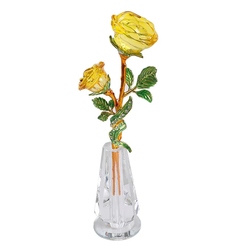 Hemasa Valentine's Day 30cm Crystal Glass Rose Ornaments Vase/ Living Room Decorations