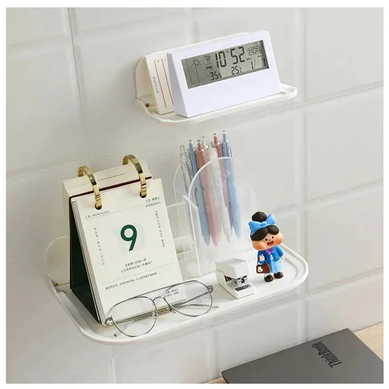 Folding Wall Mounted Shelf Saving Space Foldable Storage Rack Punch-Free Phone Holder Wifi Router Storage Tray BathroomOrganizer