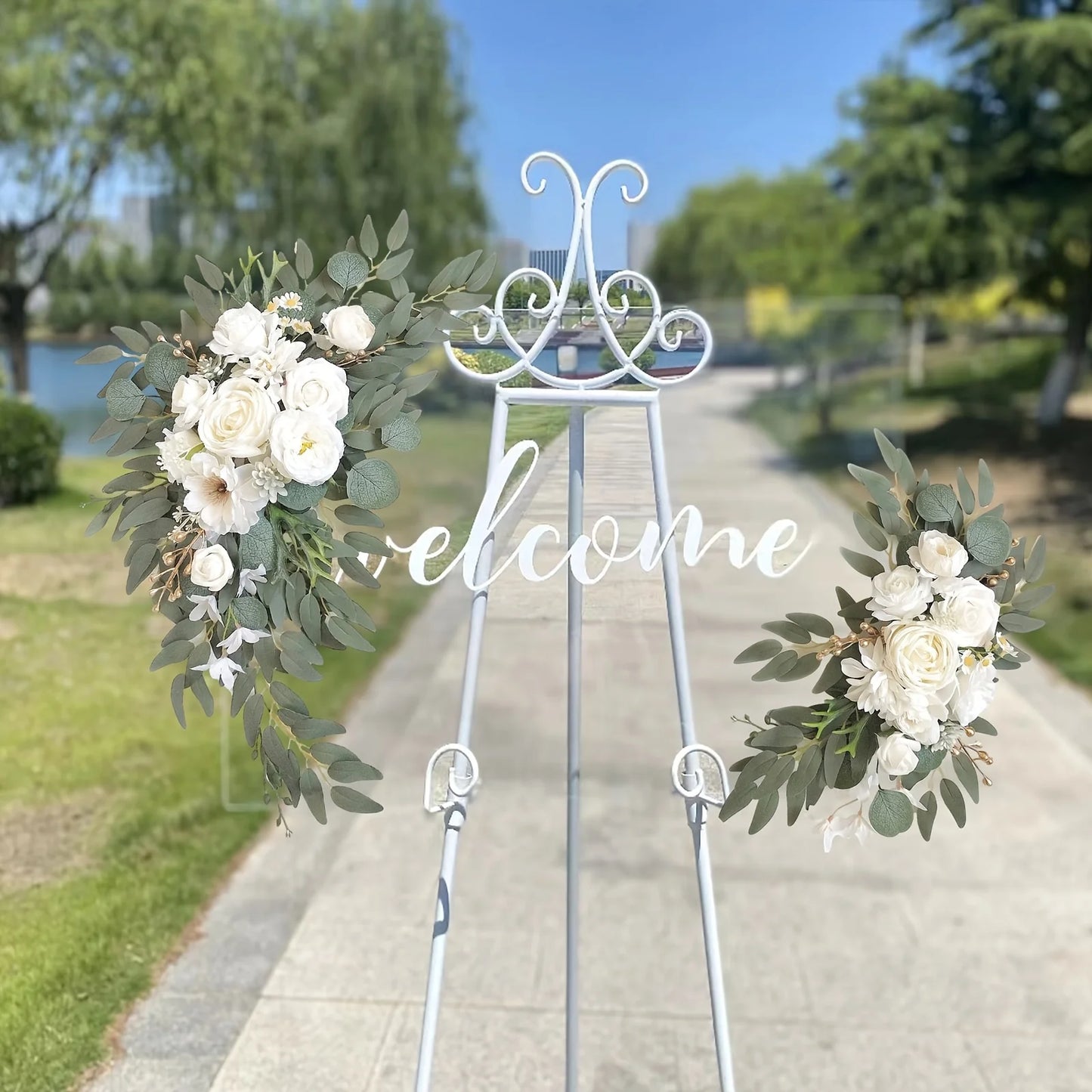 2pcs Wedding Decorative Artificial Flowers, Wedding Arch Flowers, Wedding Welcome Signs and Background Decorative Fake Flowers