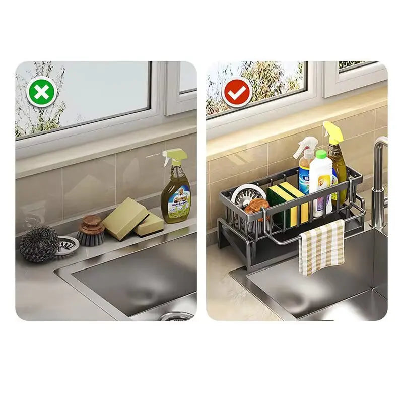 Hemasa Sink drain rack non-stainless steel sponge rack faucet storage soap rack towel rack shelf storage rack