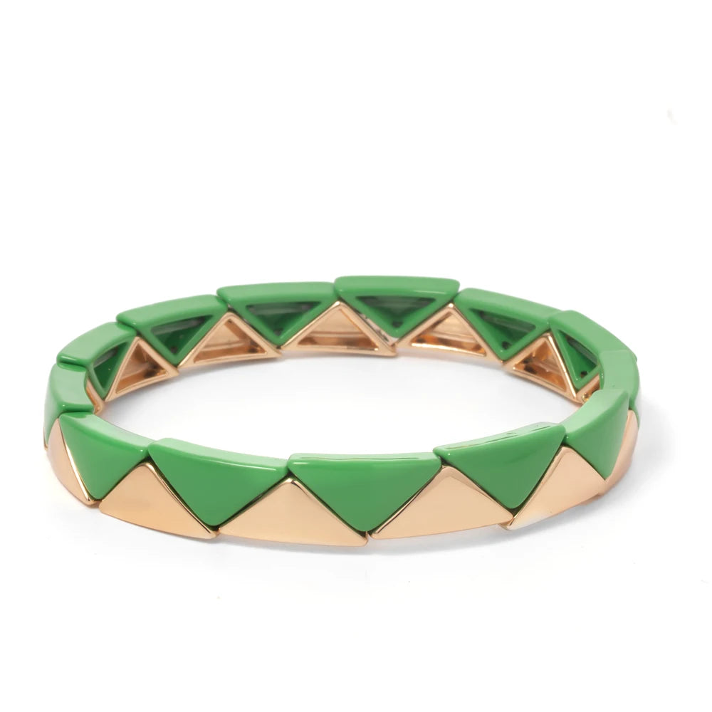 Tejesa 6.5x13mm Colorful  Triangle Enamel Elastic Beads Bracelets For Women/Girls