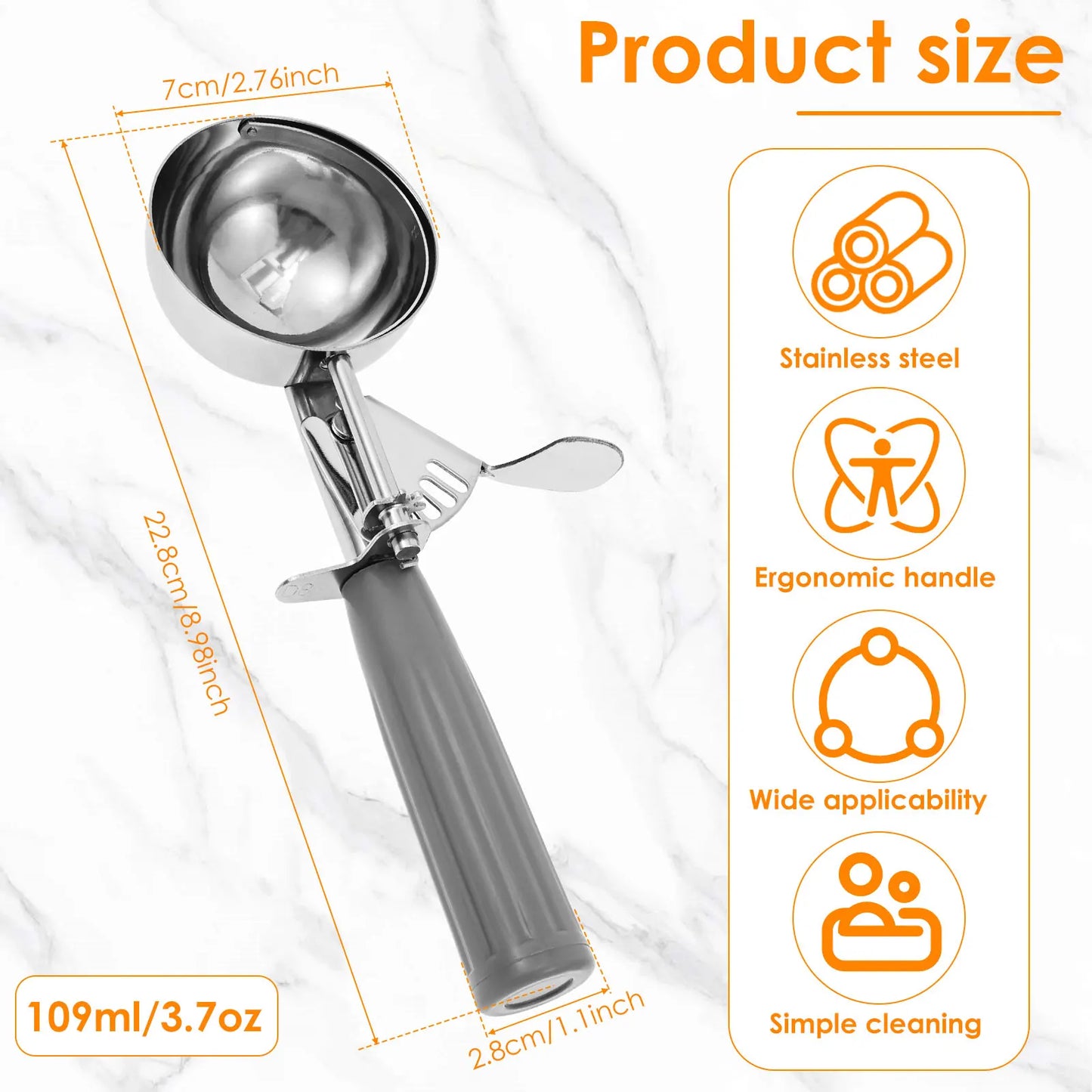 Tejesa 3/2Pcs Ice Cream Scoop Stainless Steel Multifunctional Round Ball Spoon Melon Ball Cookie Dough Scoop Cook Portion Control Scoop